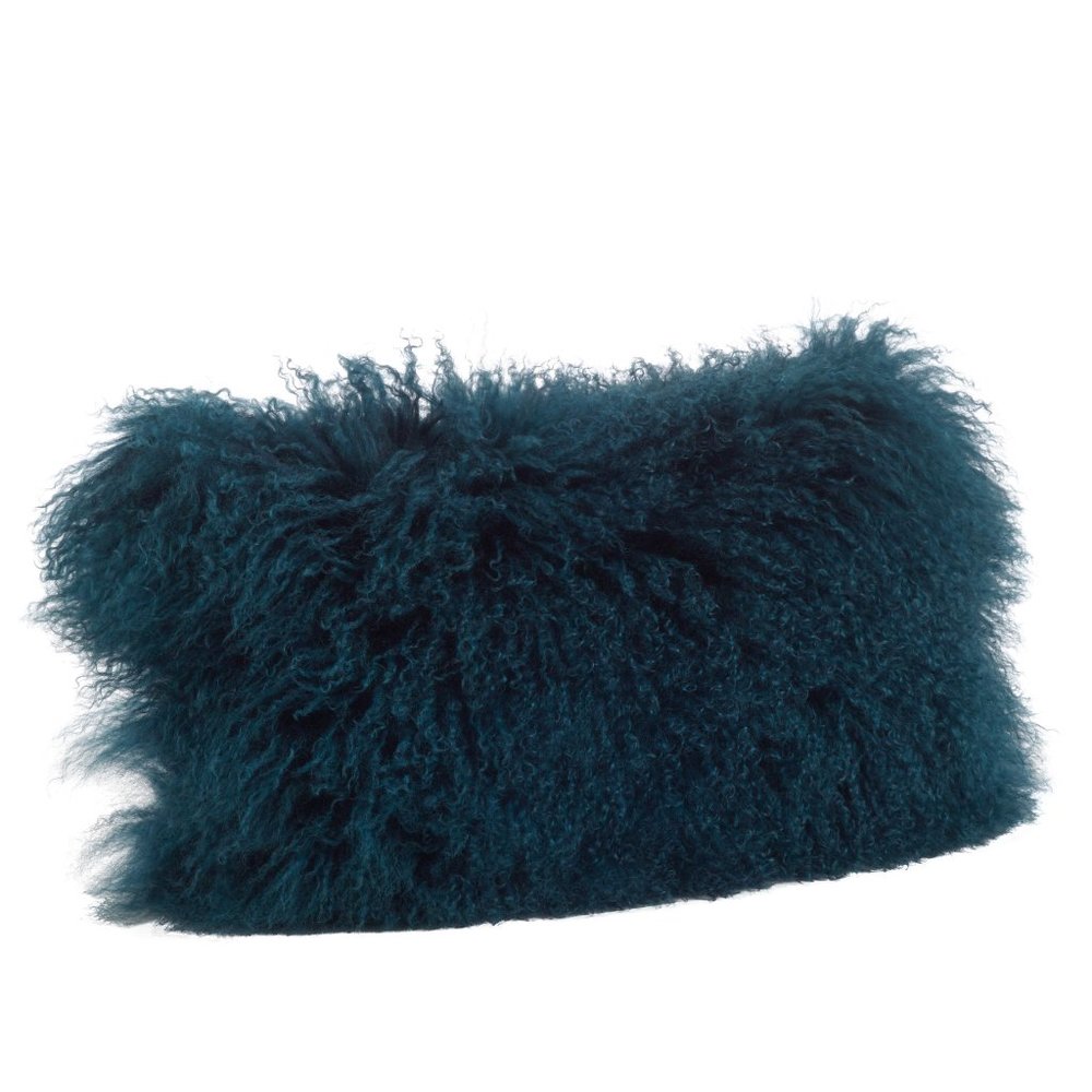 Teal Color 100% Mongolian Lamb Fur Pillows (2 pcs)